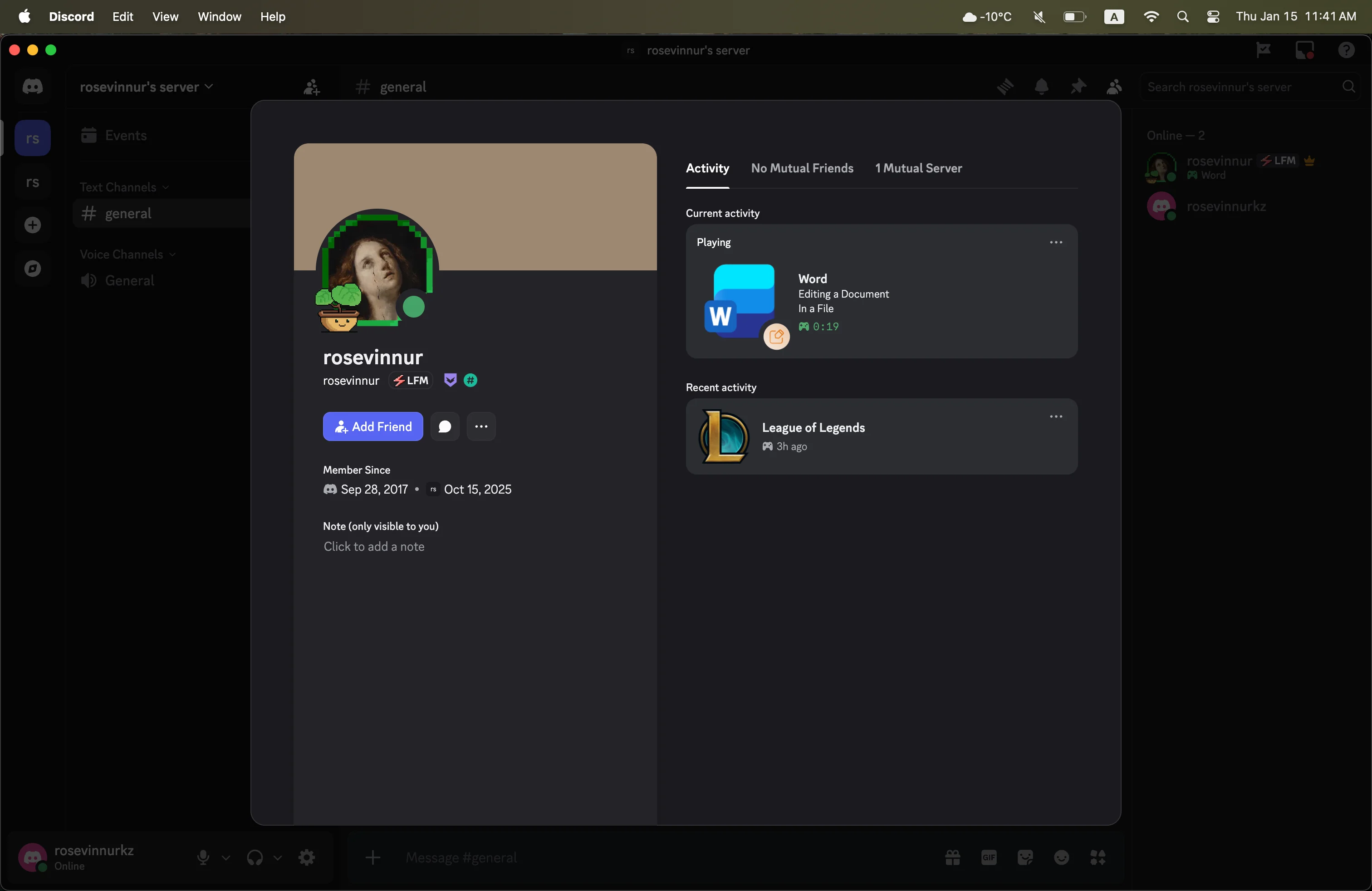 DocumentRPC showing Microsoft Office activity displayed in Discord Rich Presence