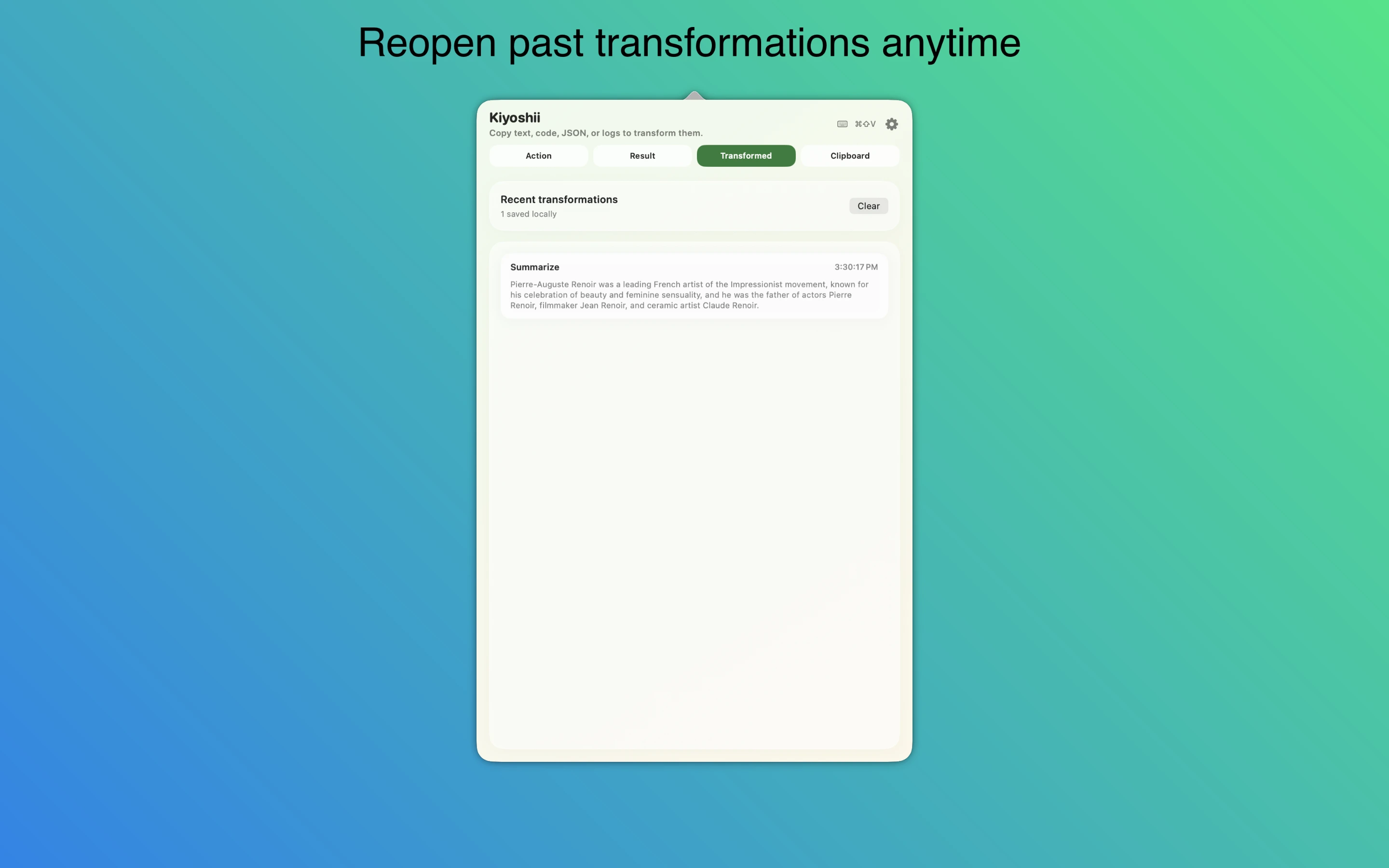 Kiyoshii transformation workflow