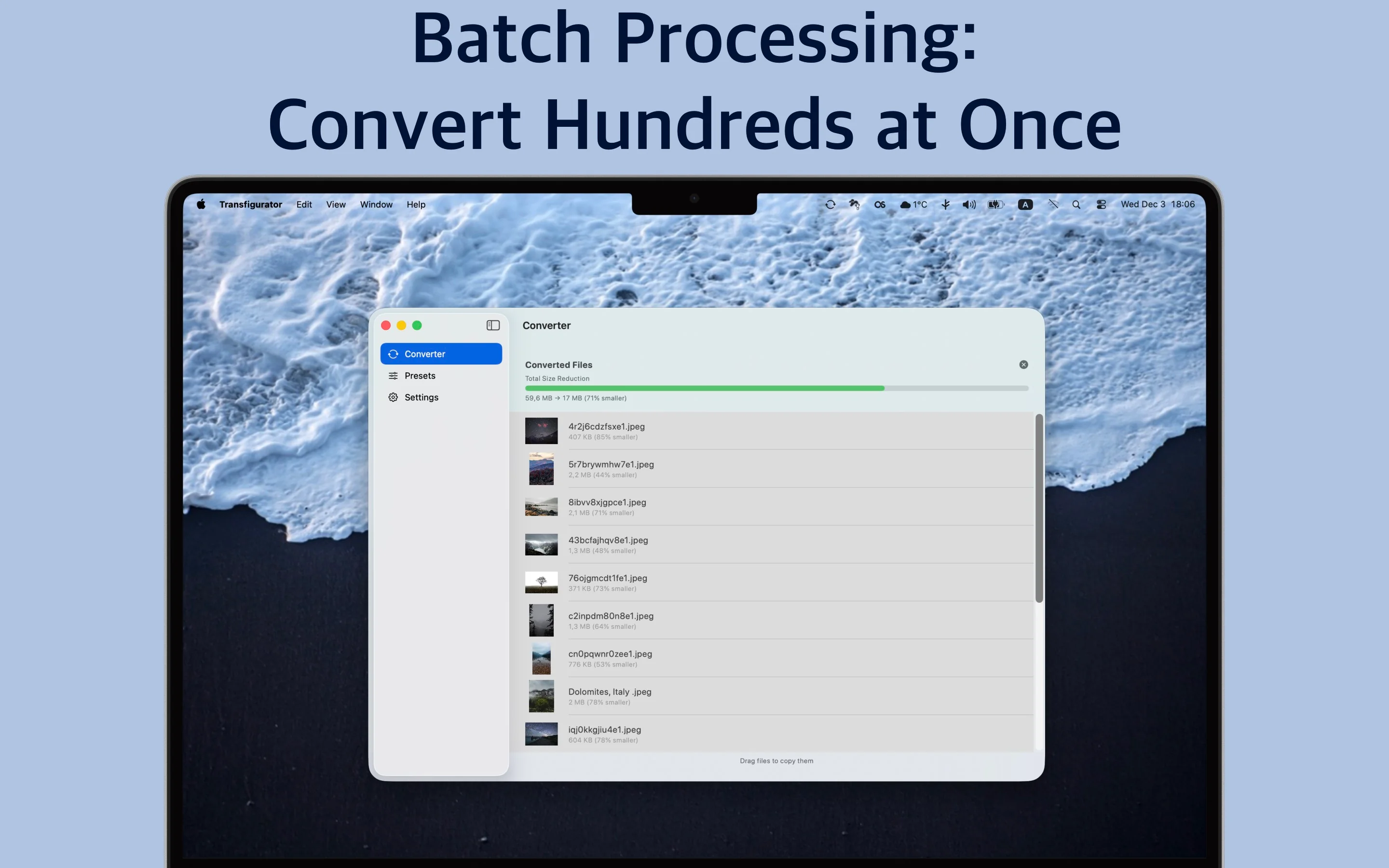 Transfigurator batch processing with multiple images and progress tracking