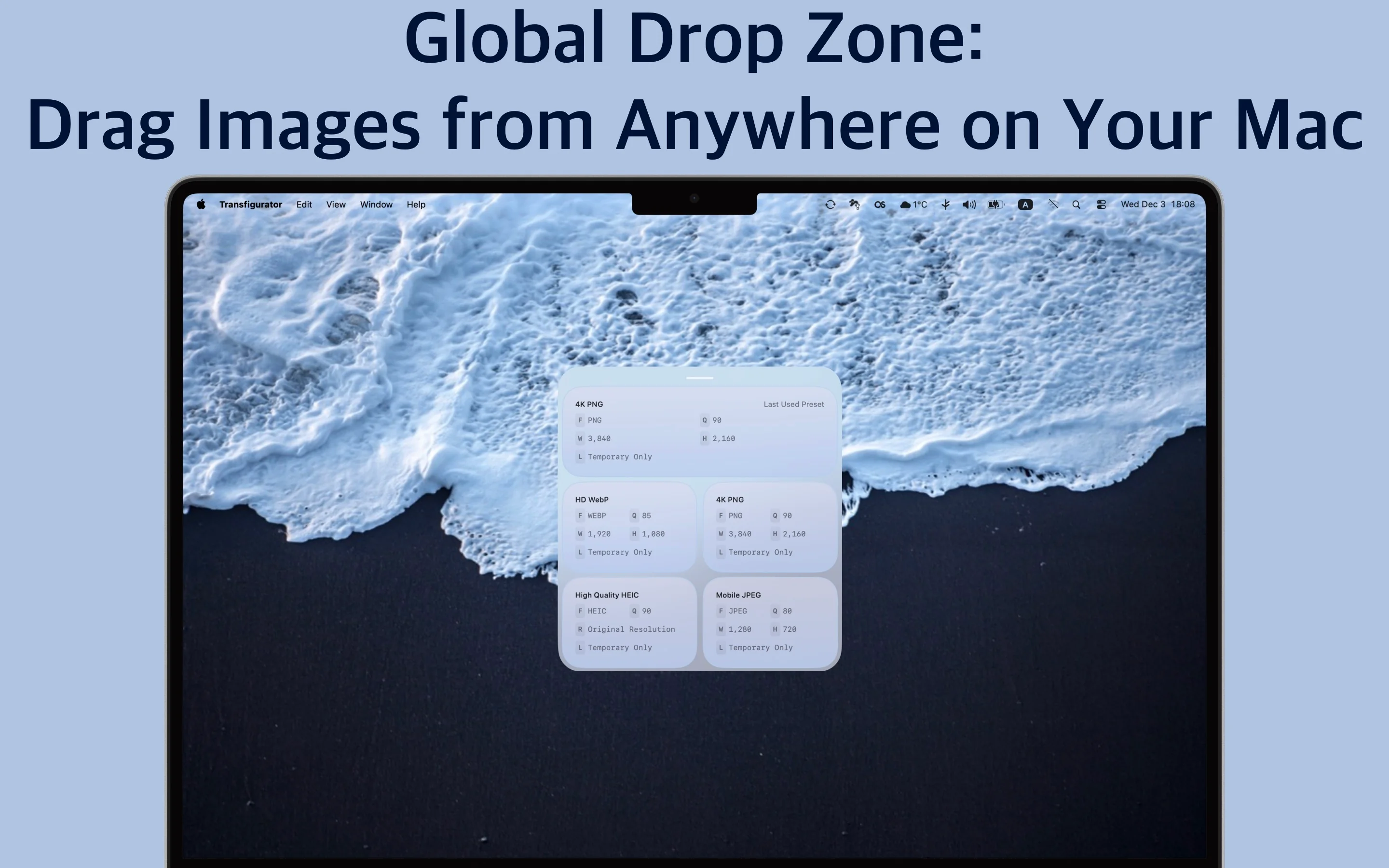 Transfigurator preset configuration and resizing options