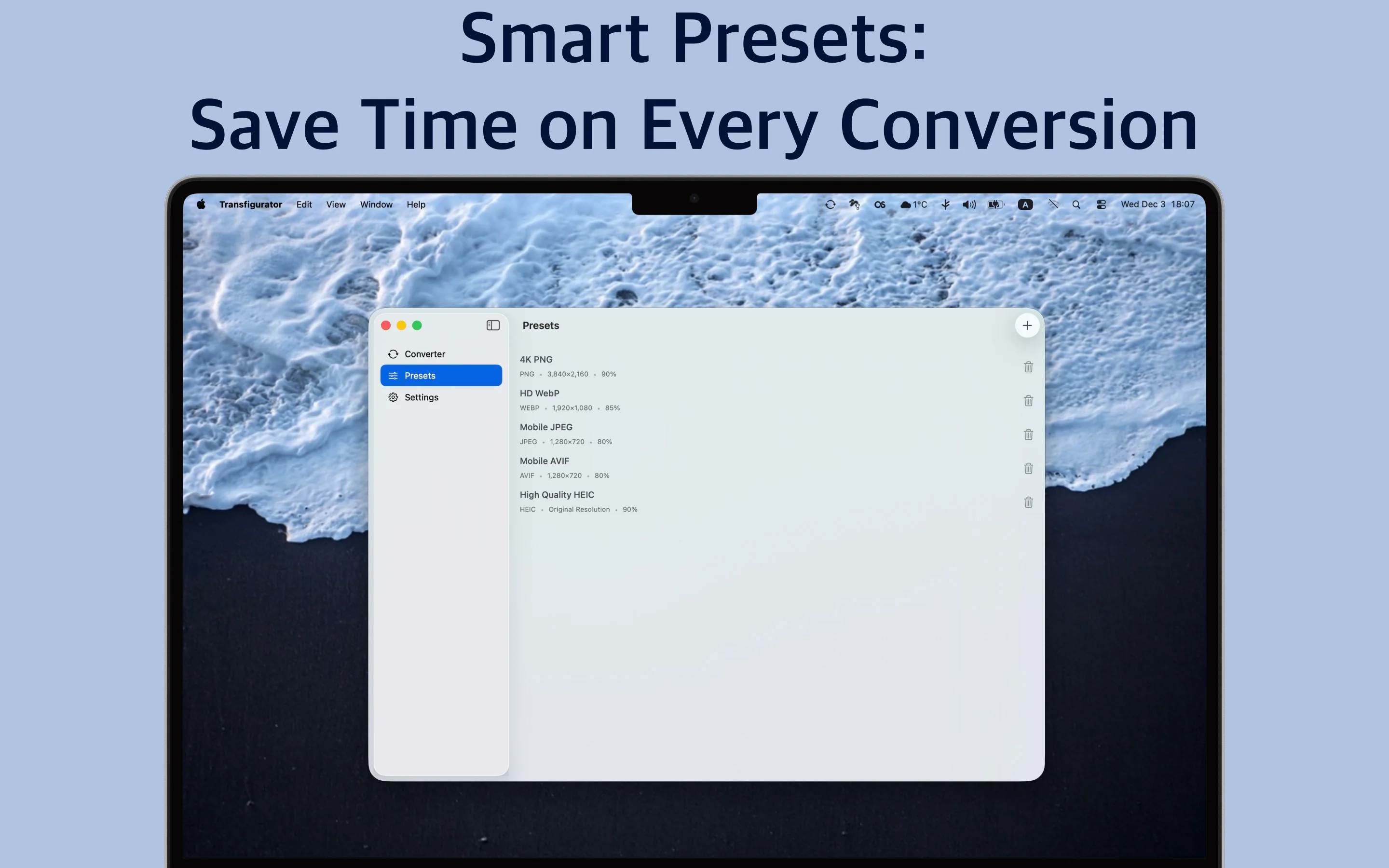 Transfigurator floating drop zone and output settings